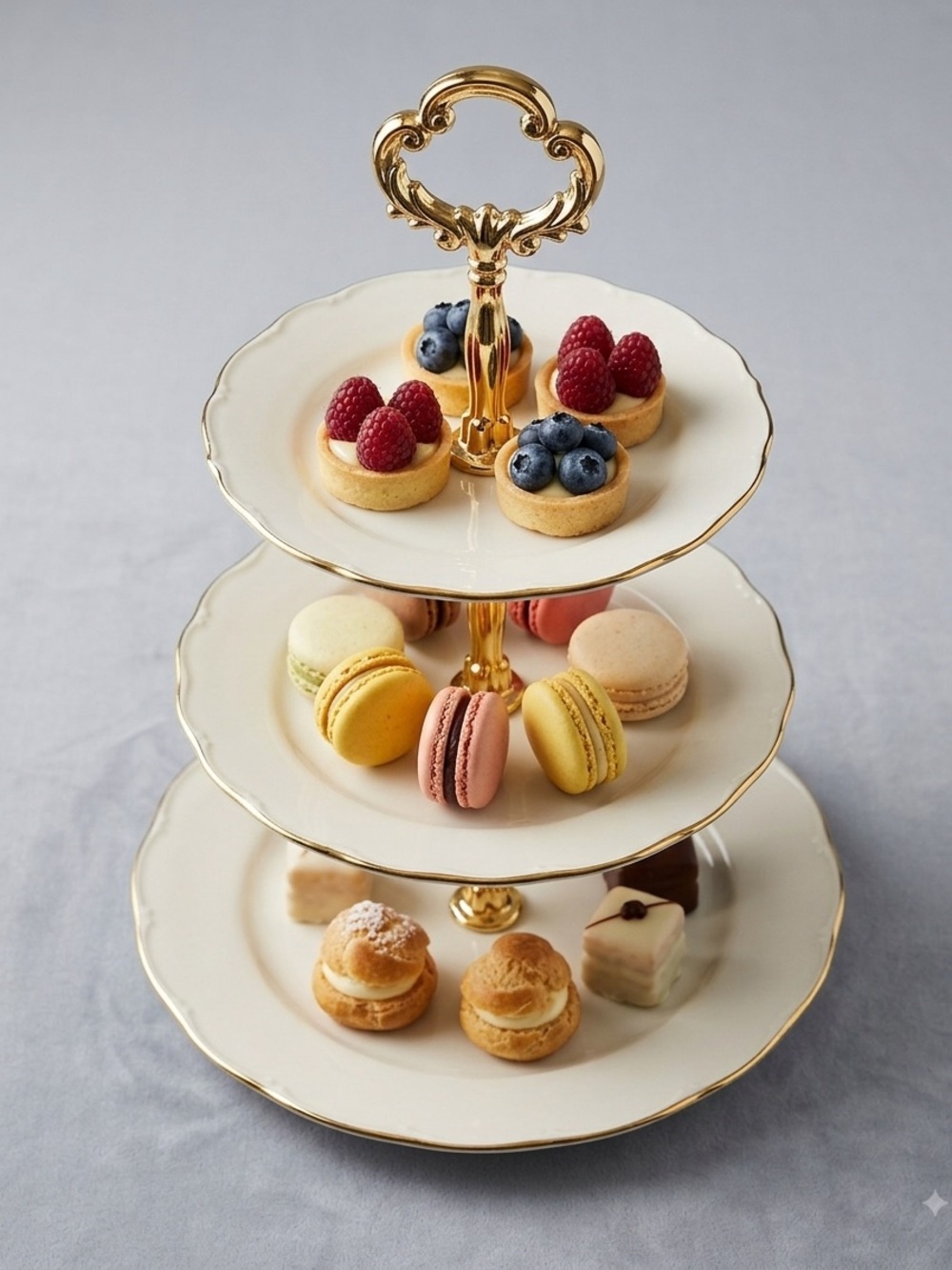Haas & Czjizek Vintage 3-Tier Porcelain Tiered Tray Desert Stand Gold Trim